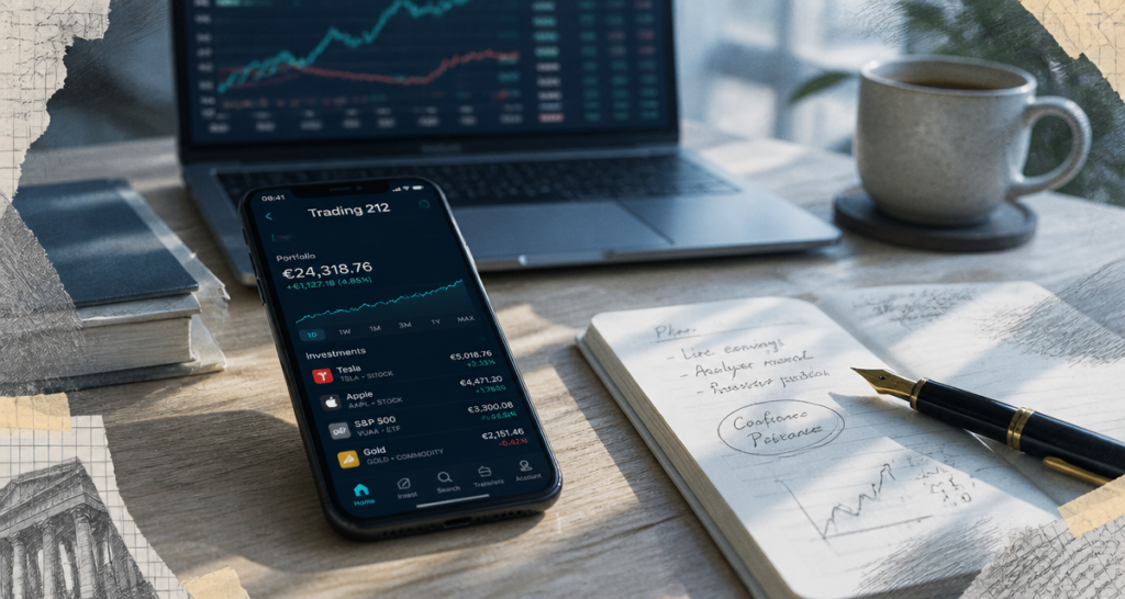avis trading212 smartphone carnet graphique