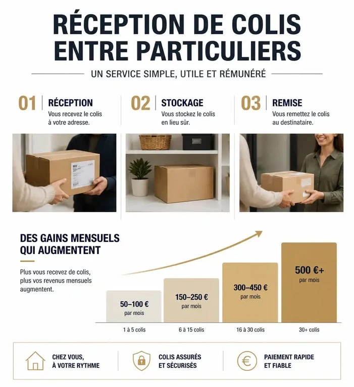 Infographie sur le fonctionnement et la rémunération pour devenir point relais particulier