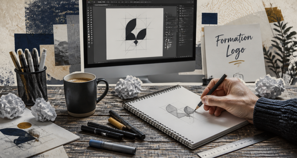 formation logo esquisse carnet et logiciel