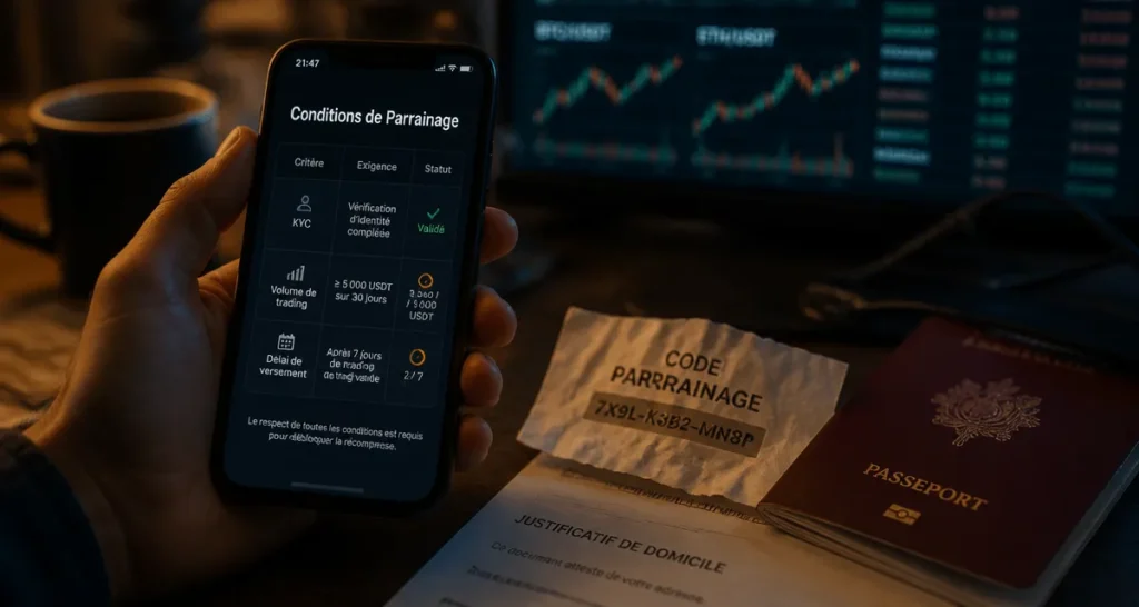 Parrainage crypto : bonus et conditions de trading sur smartphone