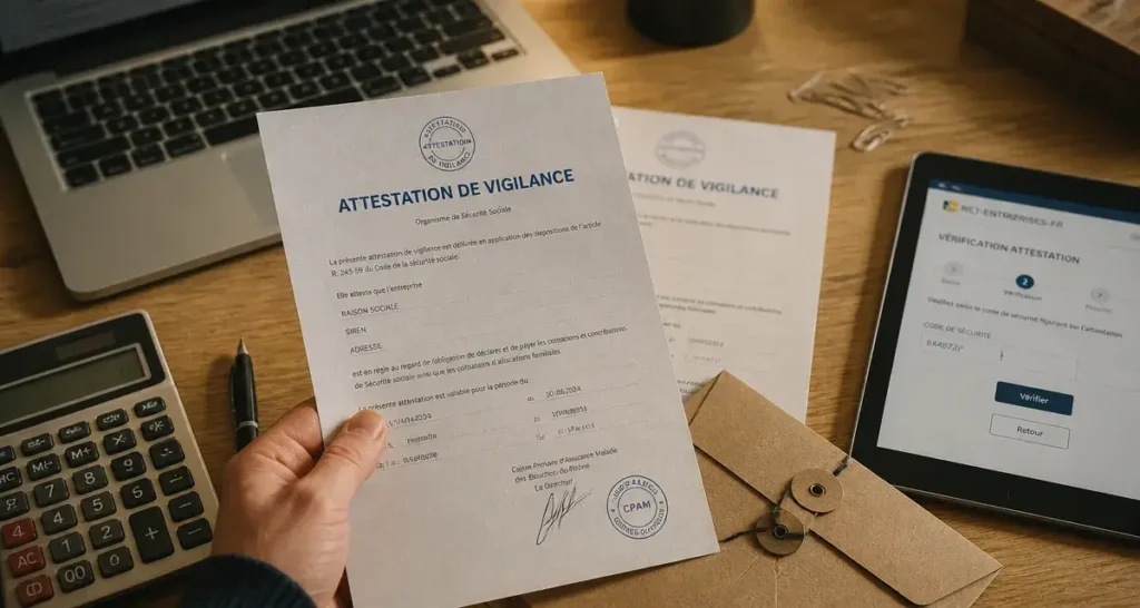 Qu est ce qu une attestation de vigilance : document 5 000 € et code de sécurité