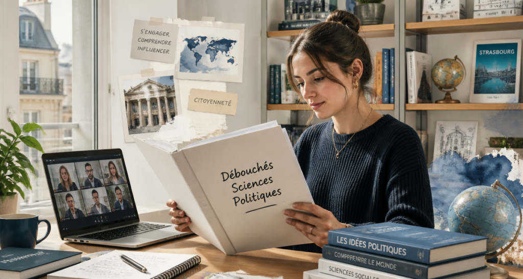 sciences politiques débouchés jeune femme bureau
