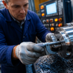 Tourneur fraiseur utilisant micromètre sur machine CNC