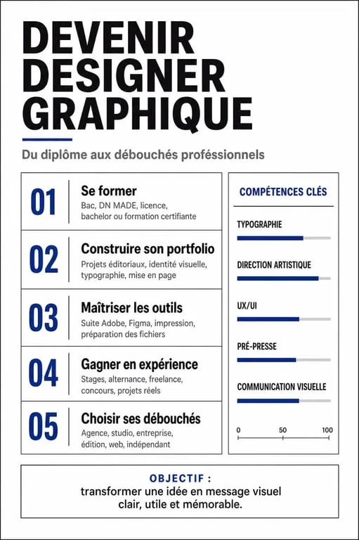 Infographie des étapes pour devenir designer graphique et choisir sa formation