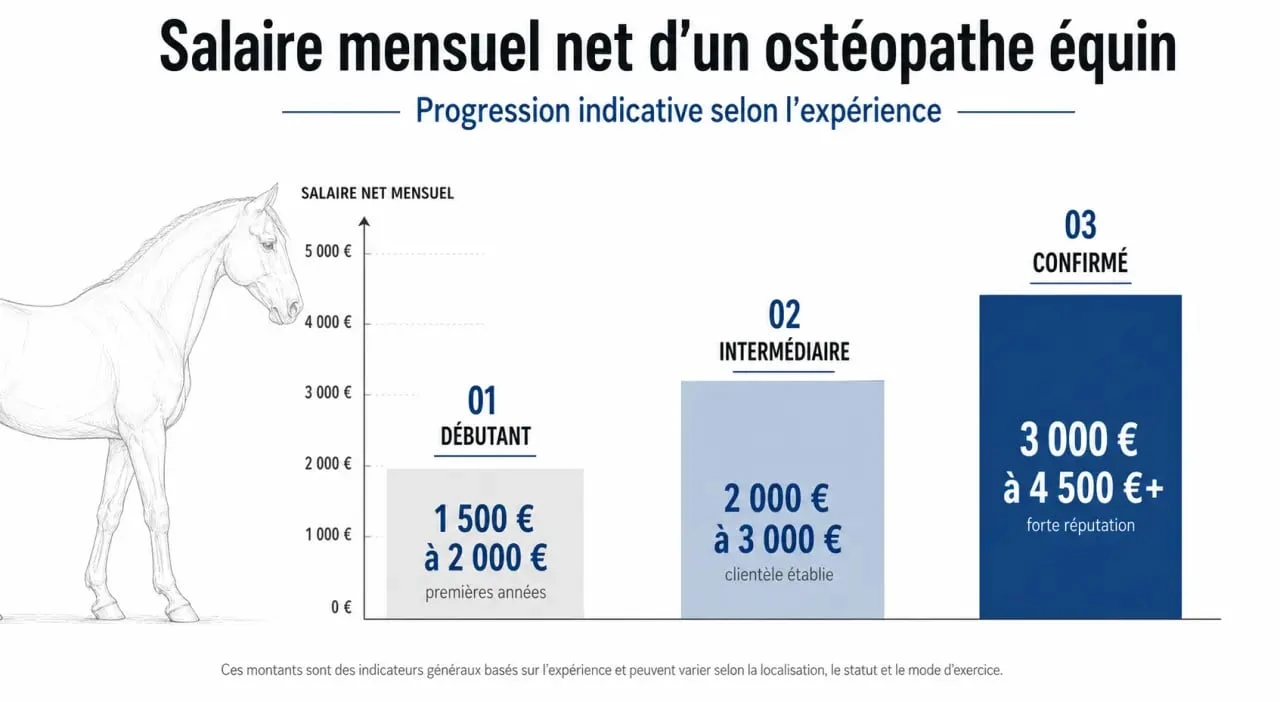 Graphique de progression du salaire d'un ostéopathe équin selon l'expérience