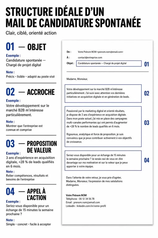 Structure idéale d'un mail de candidature spontanée pour maximiser ses chances de recrutement