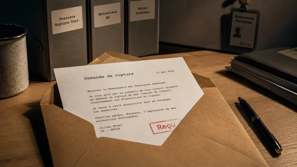 lettre modele rupture conventionnelle, courrier d’ouverture avec tampon Reçu