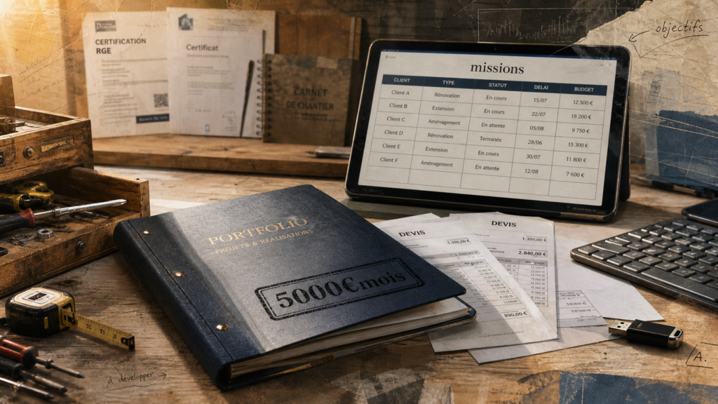 Métier qui rapporte 5000 euros par mois sans diplôme : bureau, missions, portfolio et devis
