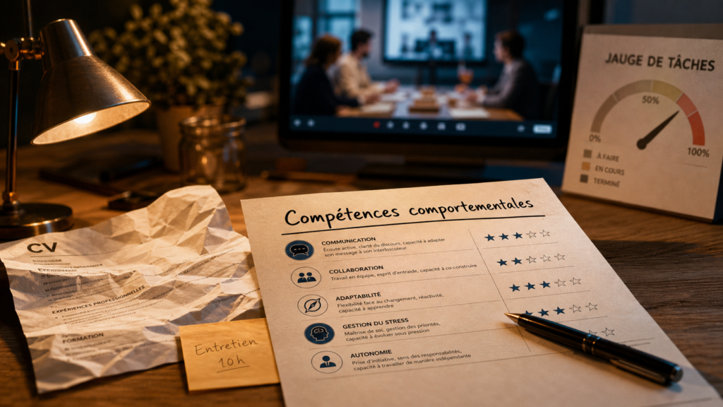 Soft skills traduction : compétences comportementales RH et CV sur table