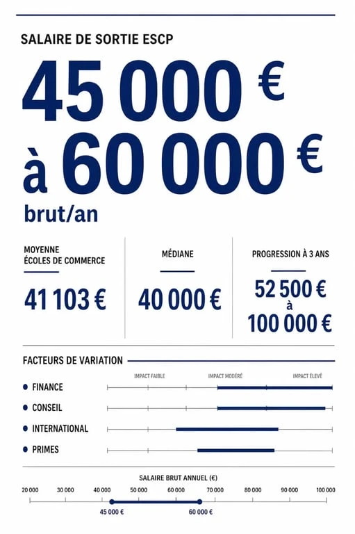 Salaire sortie ESCP : fourchette de rémunération et comparaison chiffrée