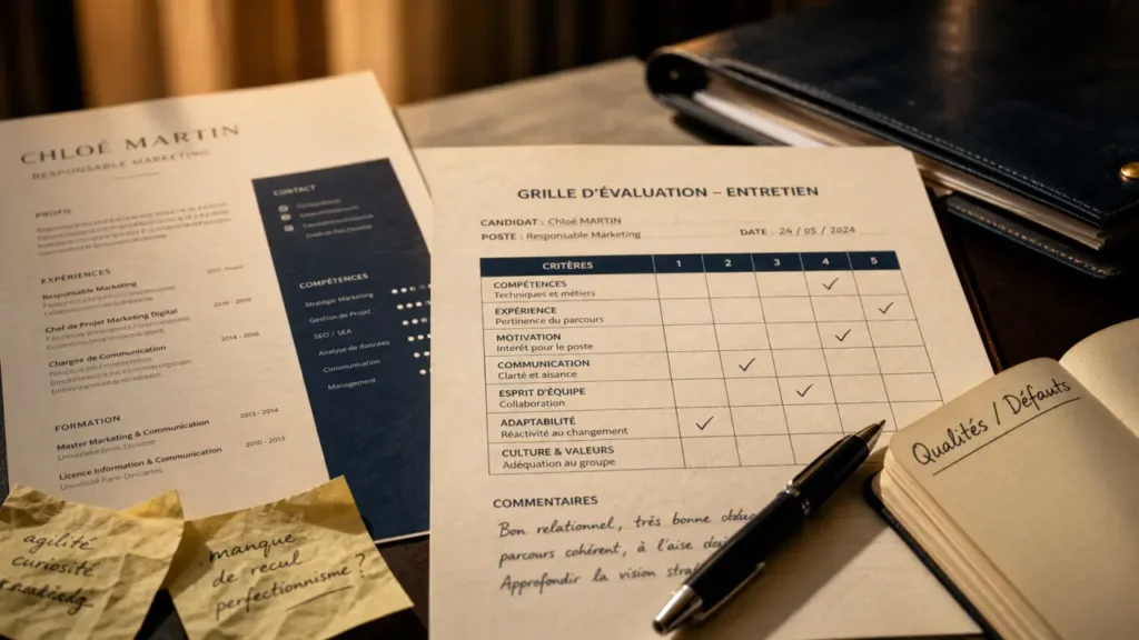 Entretien embauche : qualité et défaut sur CV et grille d’évaluation