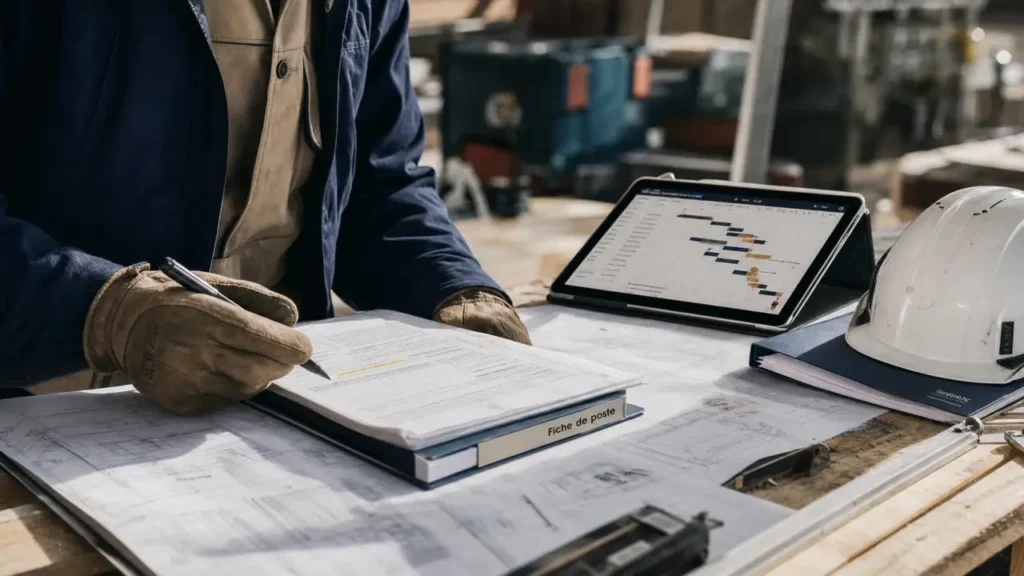 Fiche de poste conducteur de travaux : budget, sécurité, réception, documents chantier
