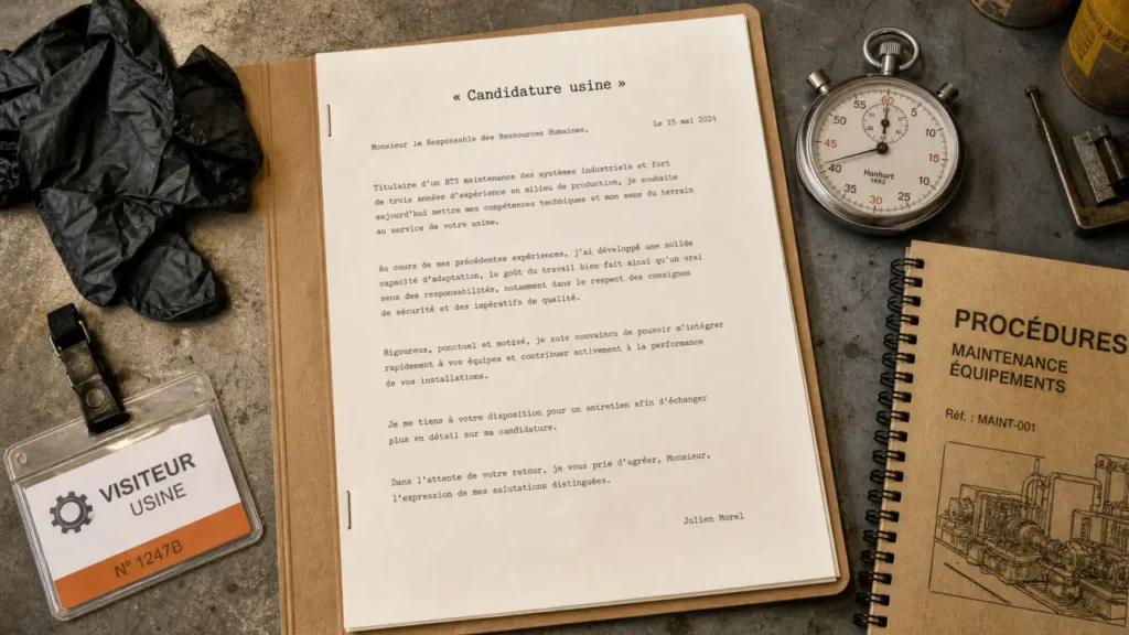 Lettre de motivation en usine : modèle fiable en atelier