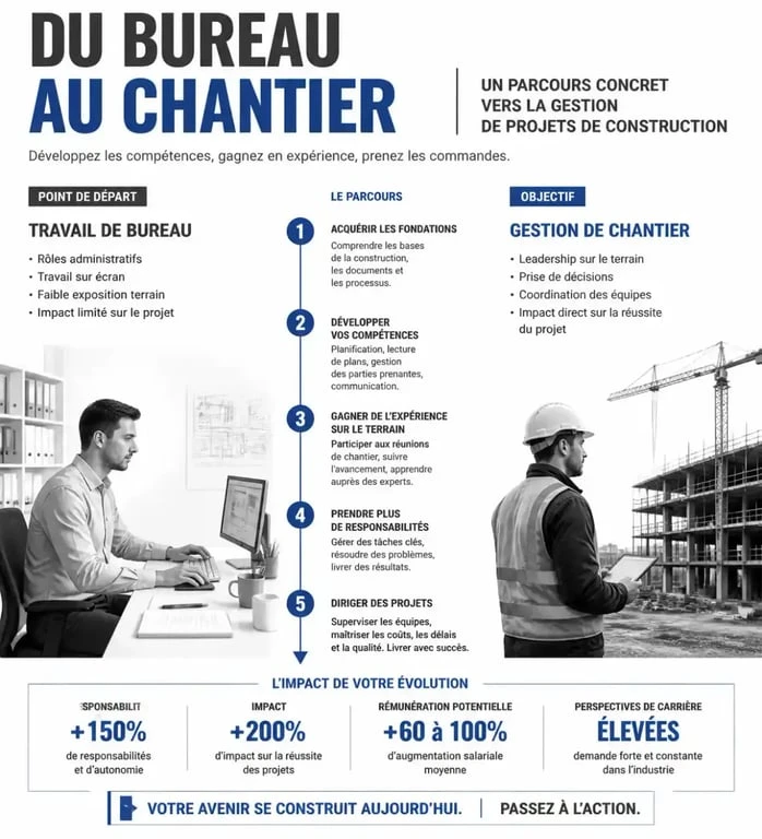Schéma des étapes de reconversion professionnelle dans le secteur du BTP