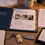 Formation professionnelle hotellerie : dossier et clé de chambre sur table de formation