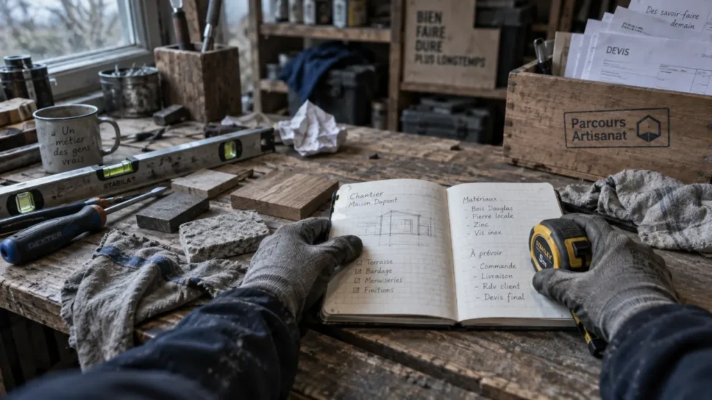 Reconversion artisanat : immersion avant la formation, outils et carnet au chantier