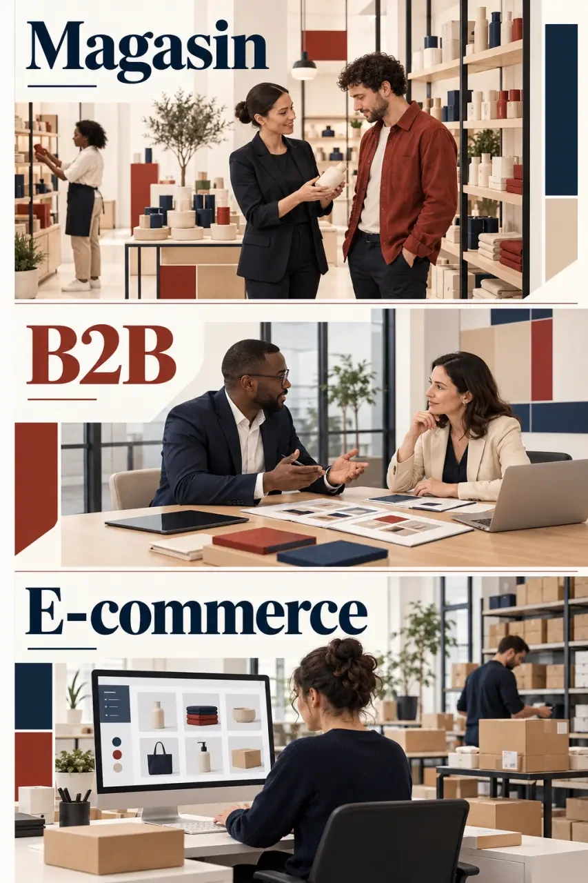 Infographie sur les métiers dans le commerce en magasin, en B2B et dans l’e-commerce