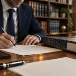 Juriste droit des affaires salaire : signature sur bureau avec barème